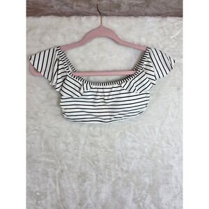 Vince Camuto Swim Womens XS‎ Black White Striped Ruffle Off Shoulder Bikini Top
